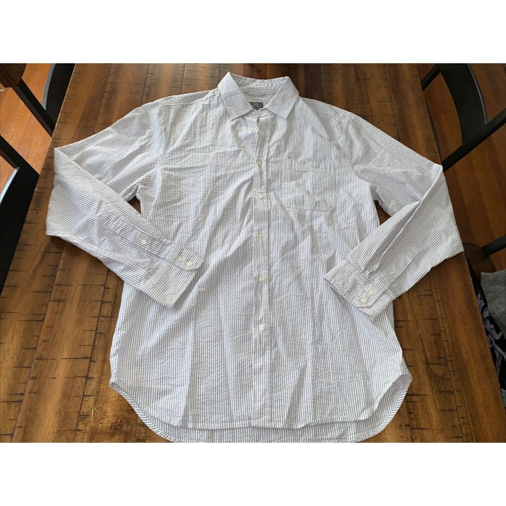 Mens Textured 55 Broome L Button Down Oxford Vertical Stripe Gray Shirt